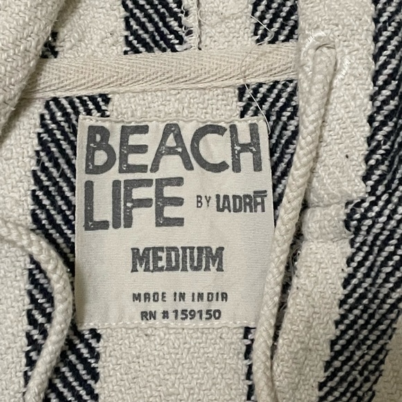 Cream Medium Beach Life Poncho w/ Black Stripes & Kangaroo Pocket - Picture 2 of 7